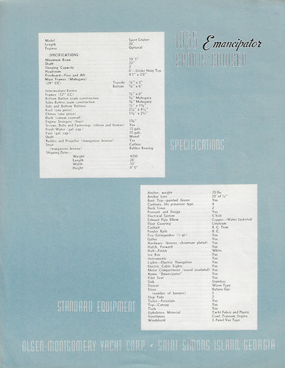 Emancipator 1955 Sport Cruiser Brochure