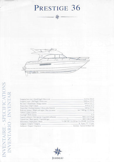 Jeanneau Prestige 36 Specification Brochure