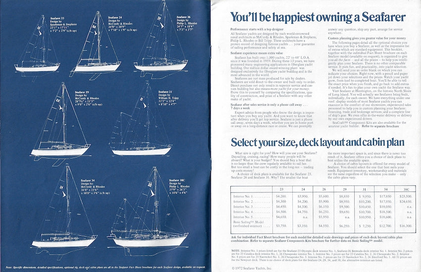 Seafarer 1972 Equipment & Specifications Brochure