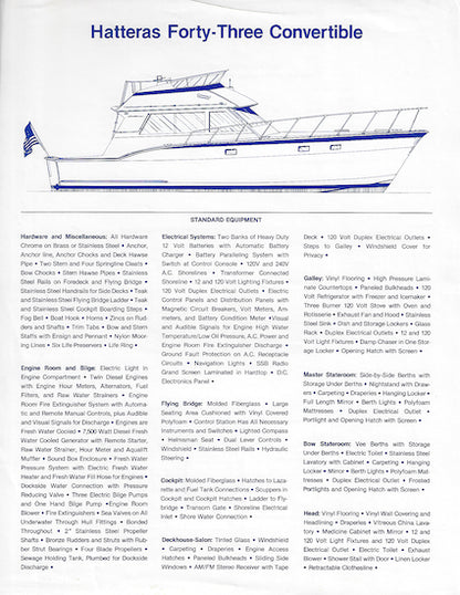 Hatteras 43 Convertible Specification Brochure