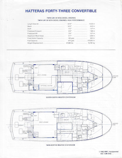 Hatteras 43 Convertible Specification Brochure