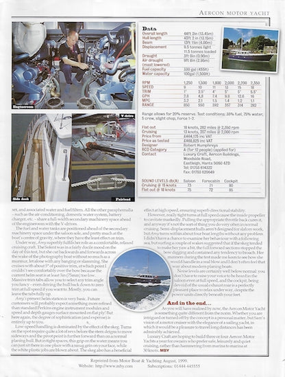 Aercon Motoryacht motor Boat & Yachting Magazine Reprint Brochure