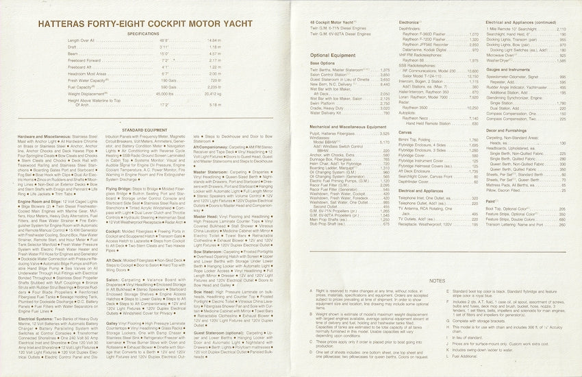 Hatteras 48 Cockpit Motor Yacht Specification Brochure