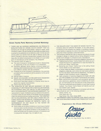 Ocean 42 Sunliner Specification Brochure