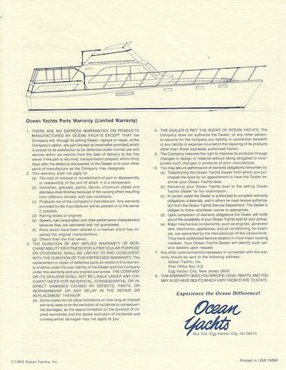 Ocean 42 Sunliner Specification Brochure
