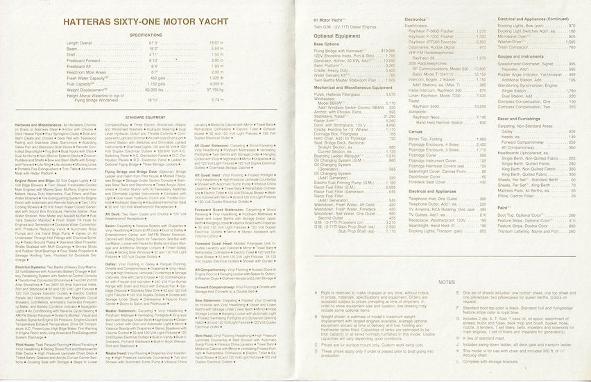 Hatteras 61 Motor Yacht Specification Brochure