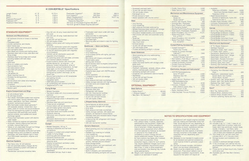 Hatteras 41 Convertible Specification Brochure
