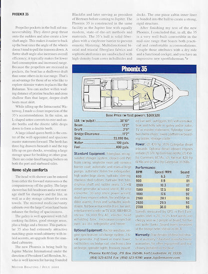 Phoenix 35 Motorboating Magazine Reprint Brochure