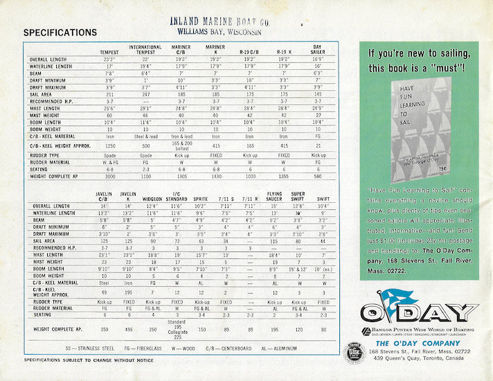 O'Day 1960s Brochure