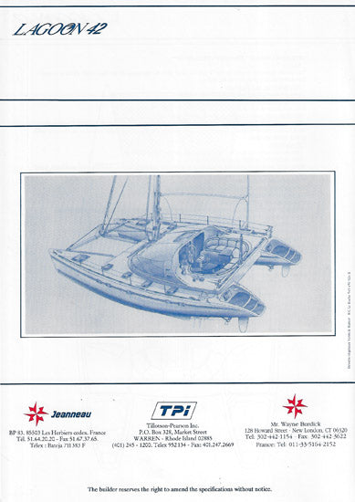 Lagoon 42 Specification Brochure