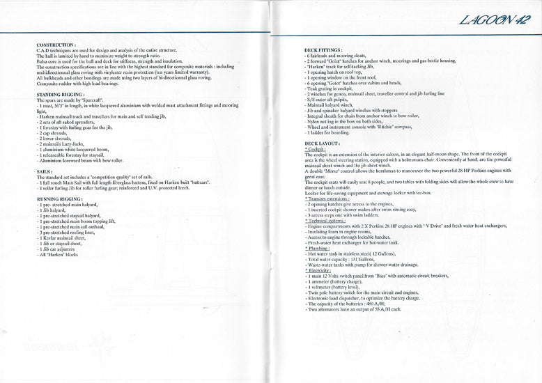 Lagoon 42 Specification Brochure