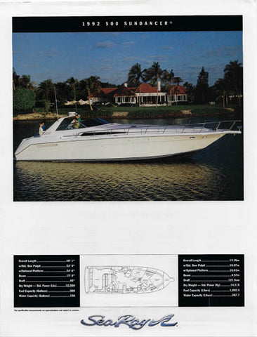 Sea Ray 500 Sundancer Specification Brochure (1992)