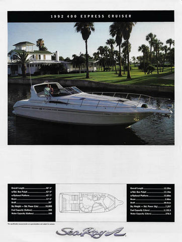 Sea Ray 400 Express Cruiser Specification Brochure (1992)