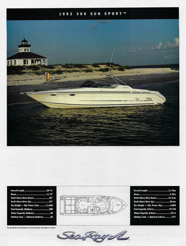 Sea Ray 380 Sun Sport Specification Brochure (1992)