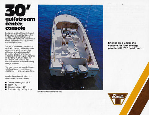 T Craft Gulfstream 30 Center Console Specification Brochure